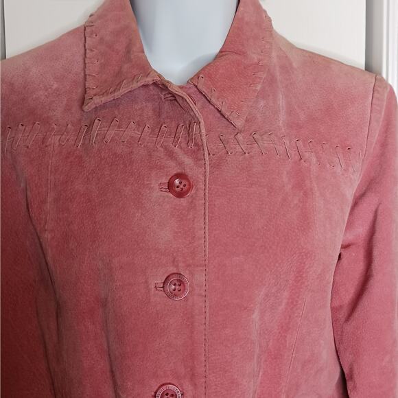 Relativity Vintage Button Up Suede Jacket in Salmon Sz M - Picture 4 of 7